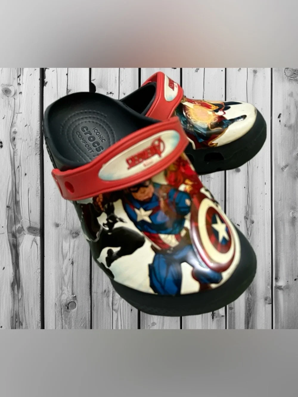 CROCS Kids Marvel Avengers Clog Sandals - Black and Red 12